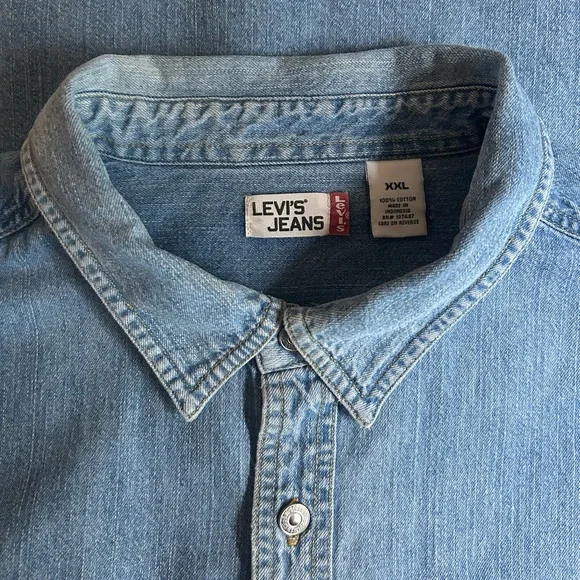 Levi's blue denim 100% cotton button up long sleeve shirt | metal buttons | XXL - Picture 3 of 11